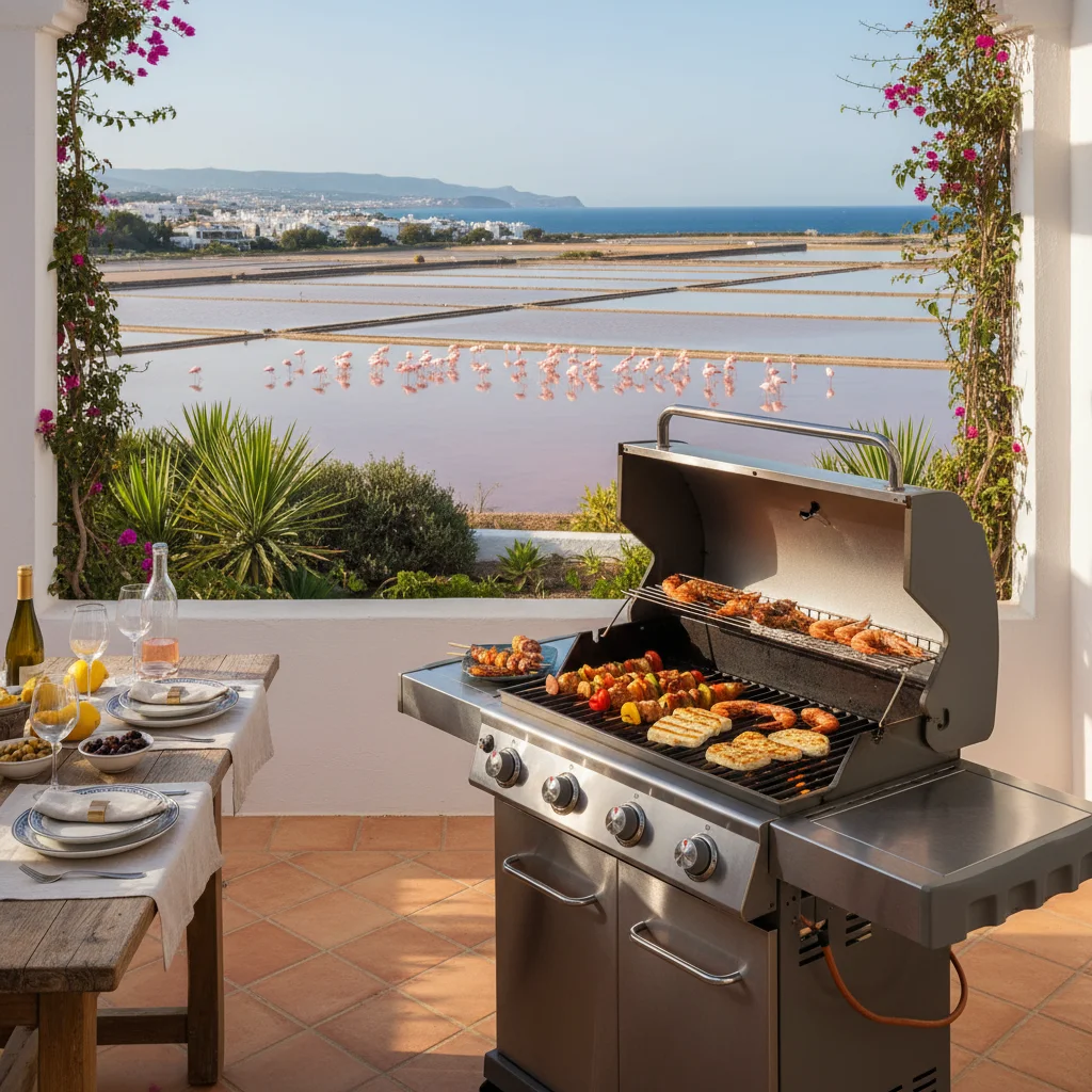 Gas BBQs setup on a Mediterranean terrace in Santa Pola, Costa Blanca