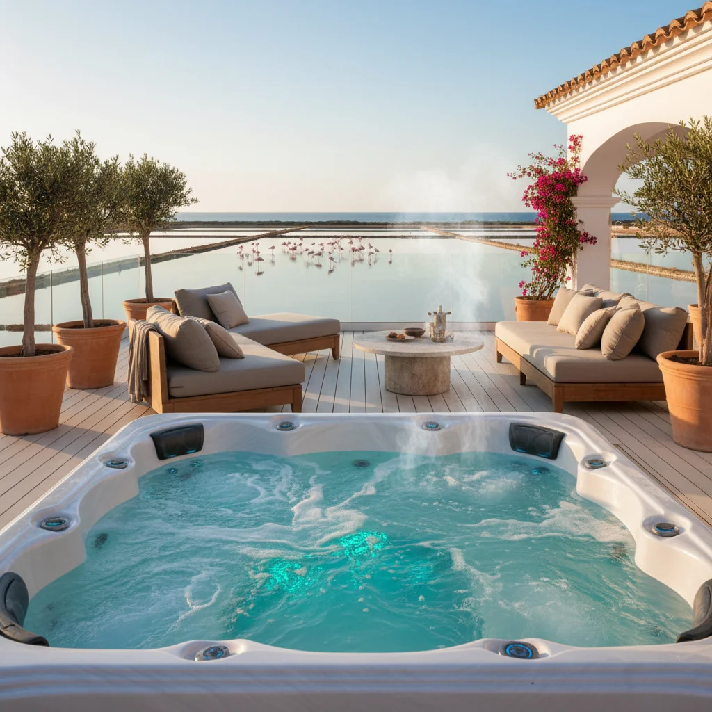 Jacuzzi's opstelling op een mediterraan terras in Santa Pola, Costa Blanca