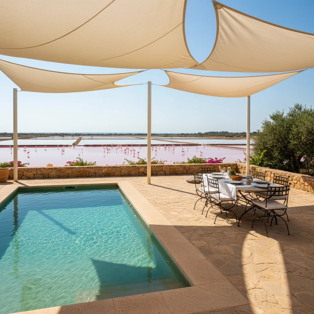 Shade Sails setup on a Mediterranean terrace in Santa Pola, Costa Blanca