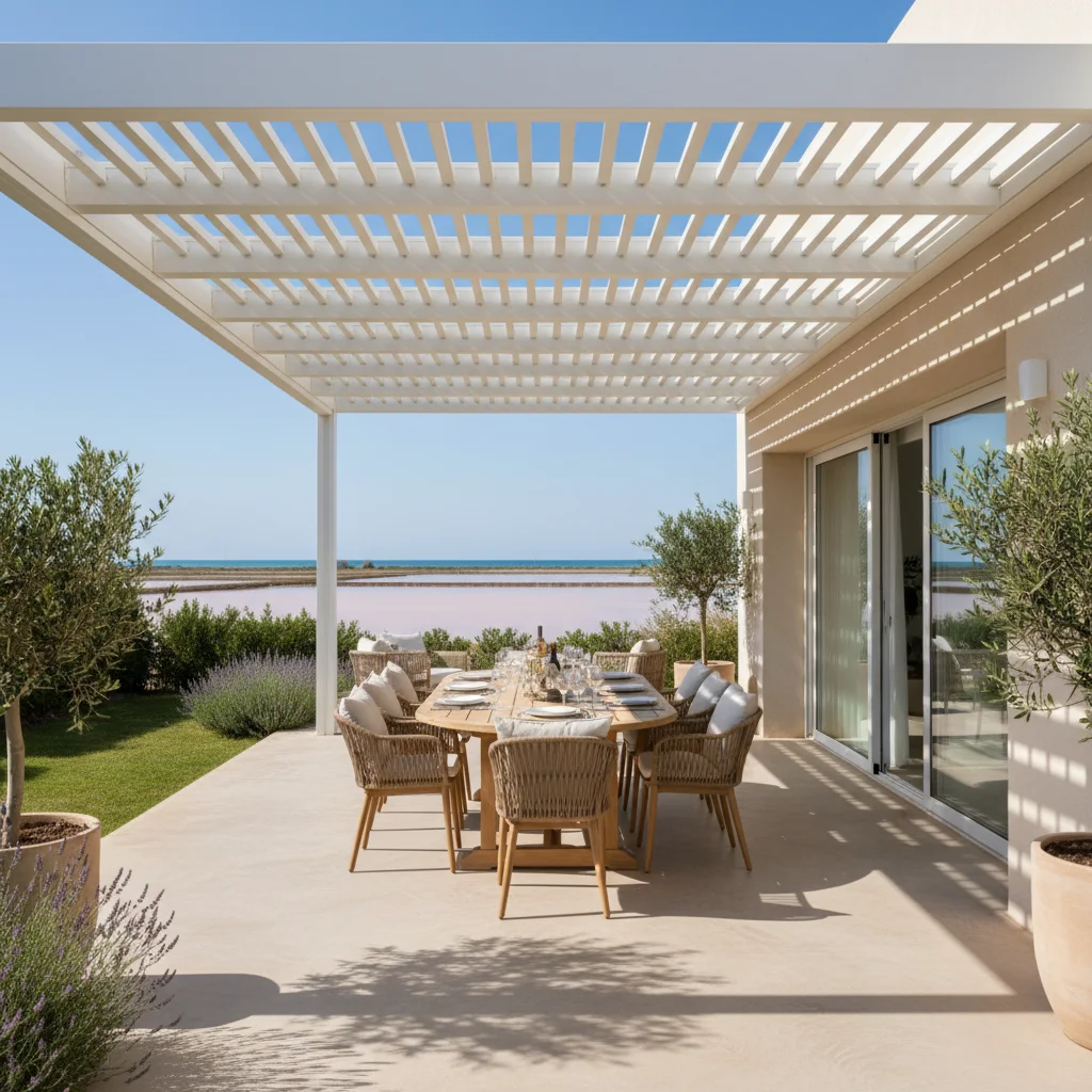 Bioclimatic Pergolas setup on a Mediterranean terrace in Torrevieja, Costa Blanca