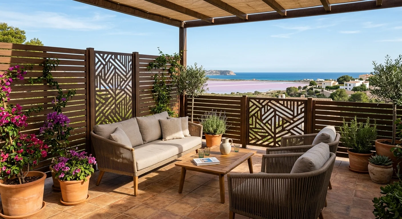Installation de clôtures de jardin sur une terrasse méditerranéenne à Torrevieja, Costa Blanca