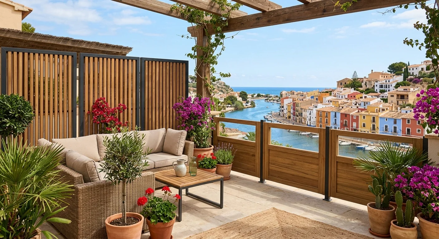 Tuinomheining opstelling op een mediterraan terras in Villajoyosa, Costa Blanca