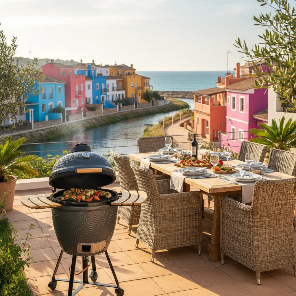 Kamado BBQs setup on a Mediterranean terrace in Villajoyosa, Costa Blanca