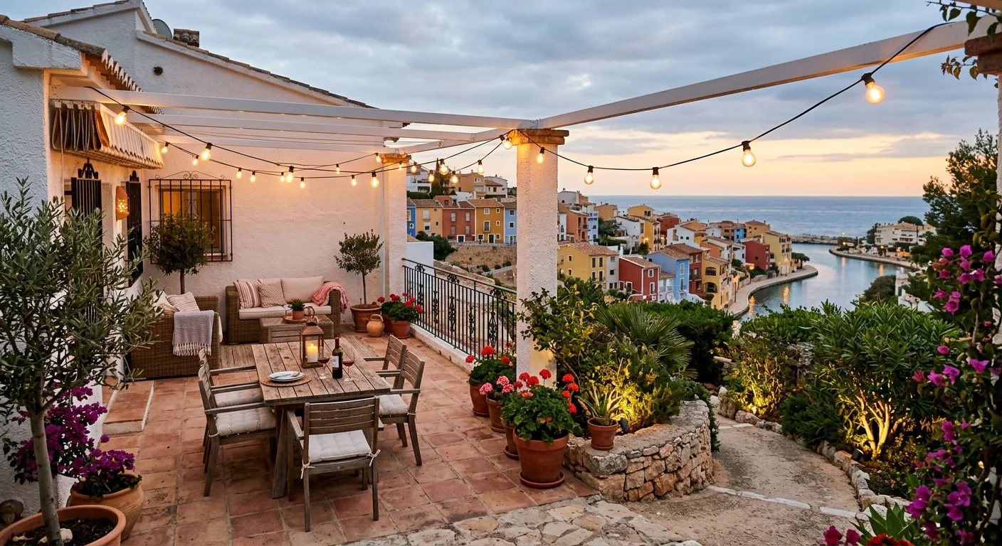 Installation de éclairage extérieur sur une terrasse méditerranéenne à Villajoyosa, Costa Blanca