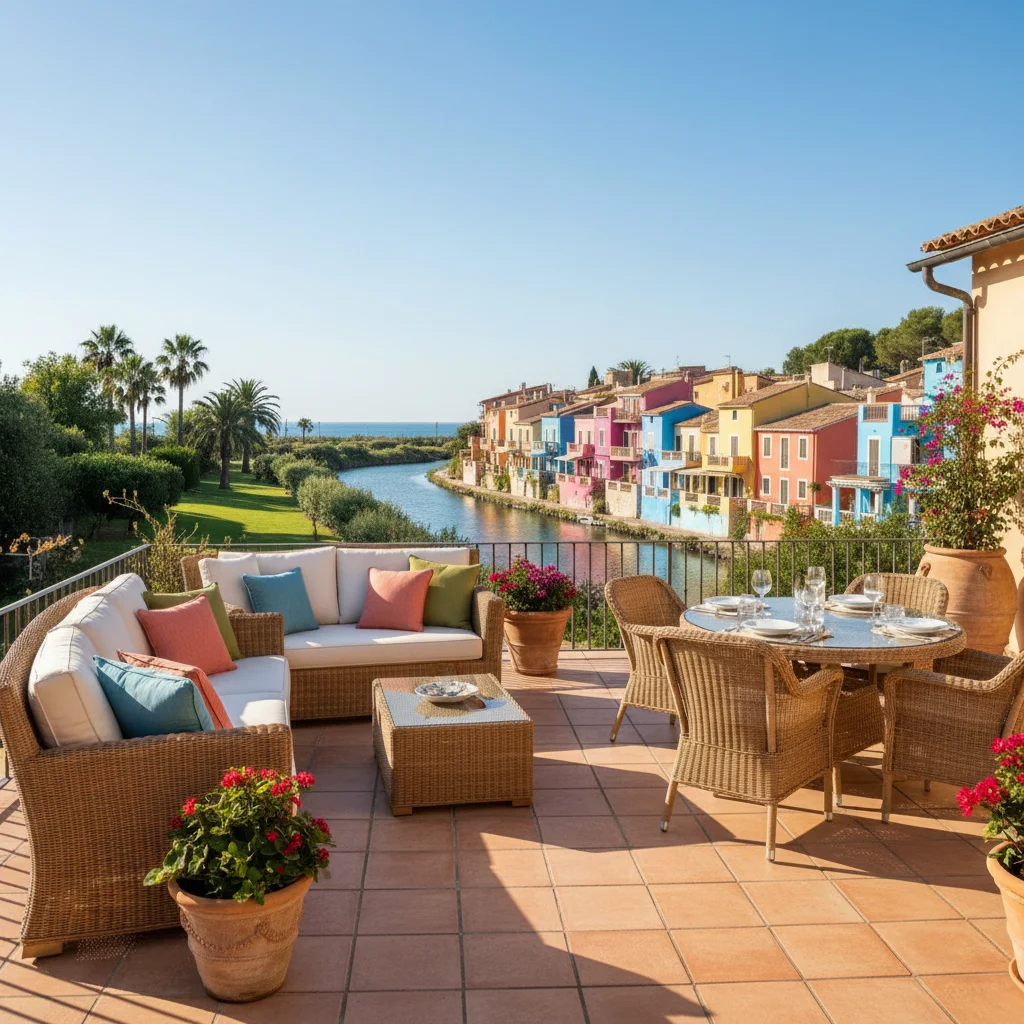 Rattan Lounge Sets setup on a Mediterranean terrace in Villajoyosa, Costa Blanca